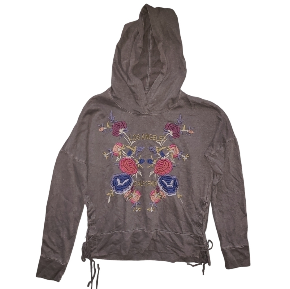 Lucky Brand Linen Blend Embroidered Floral L.A. Hoodie Size M